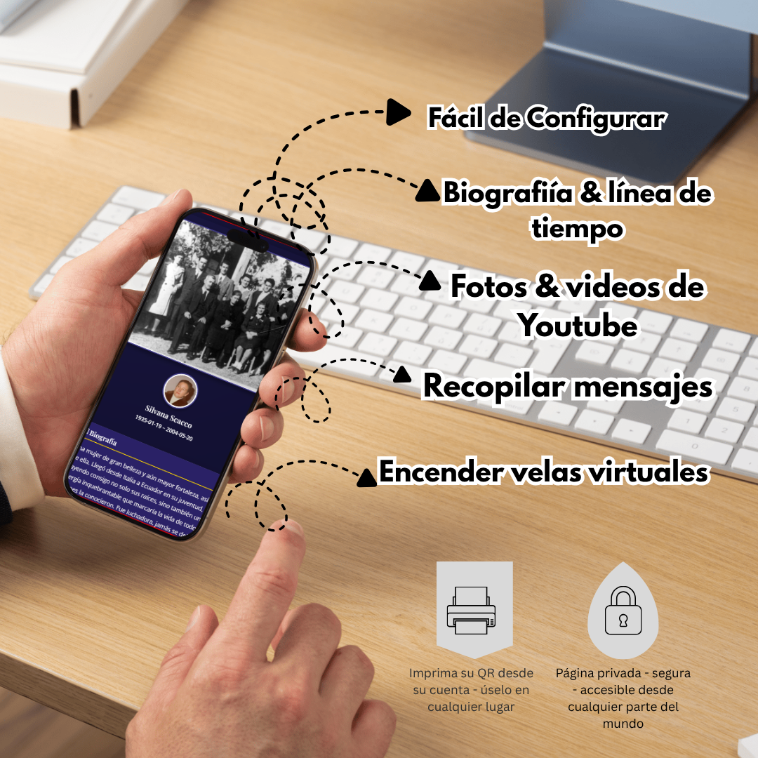Mockup de Memorial Digital en Sempervivus mostrando una foto de perfil y mensajes de tributo
